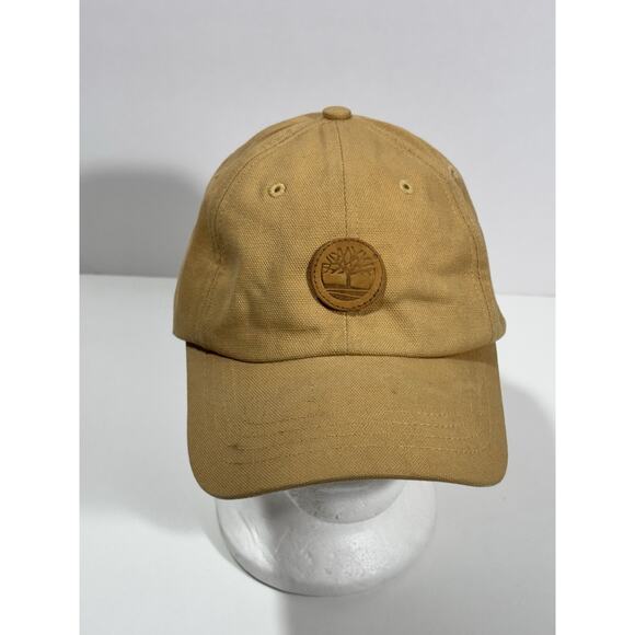 Rare Vintage Timberland Leather Patch Logo Stretch Fit Baseball Cap Yellow - Picture 1 of 7